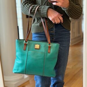 Dooney & Bourke Classic Minimalist Teal Pebble Leather Small Lexington Tote